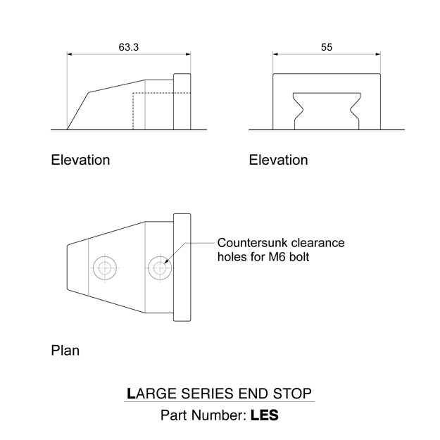 LES end stops for large series exterior slide rail