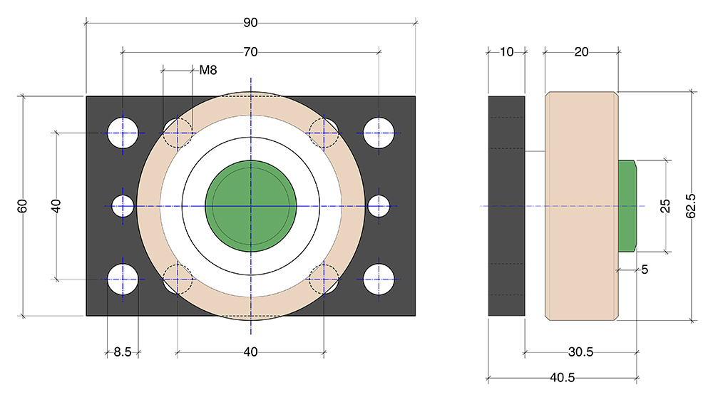 dimensional drawing for V.054 bearing