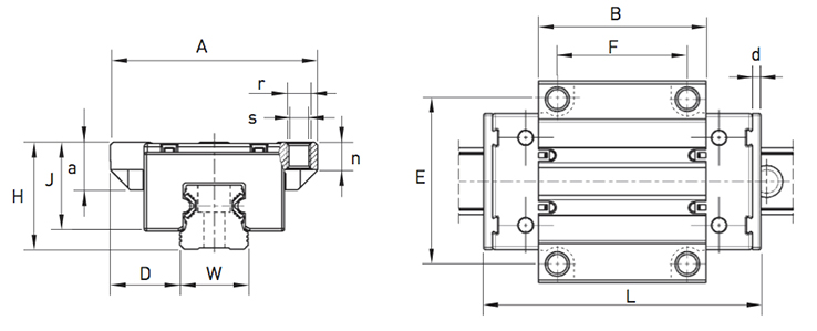 FNS flanged aluminimum carriage dimensions