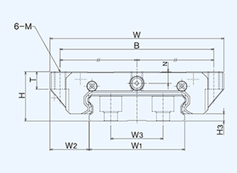 Drawing of TWHW wide flanged linear bearing carriages