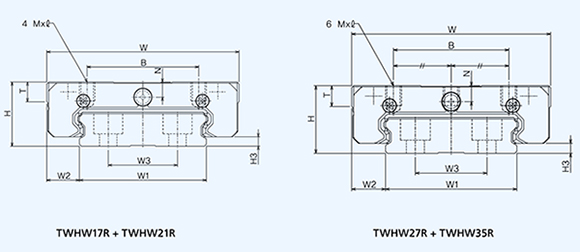Drawing of TWHW wide block linear bearing carriages